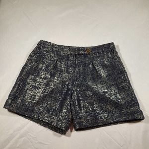 Anthropologie Coquille High Rise Shorts Womens 4 Navy Silver Metallic Cuffed